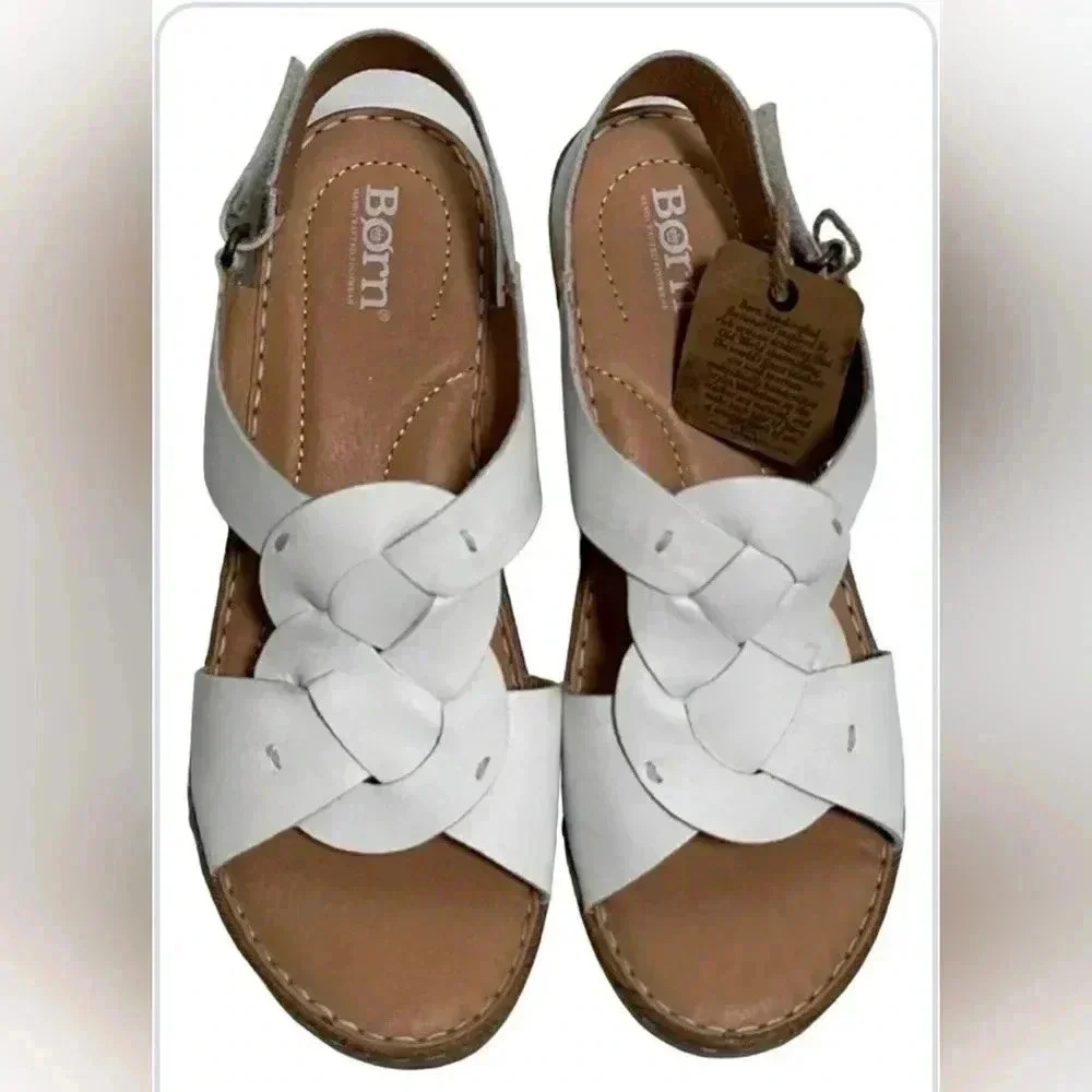 Boho Casual Born 11 White Leather Wedge Comfortable Adjustable New